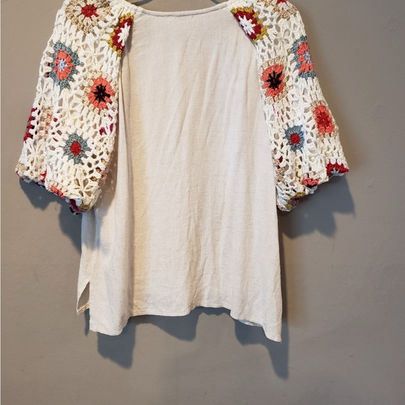 Boho Crochet Sleeve Top - Cream - Picture 2 of 4